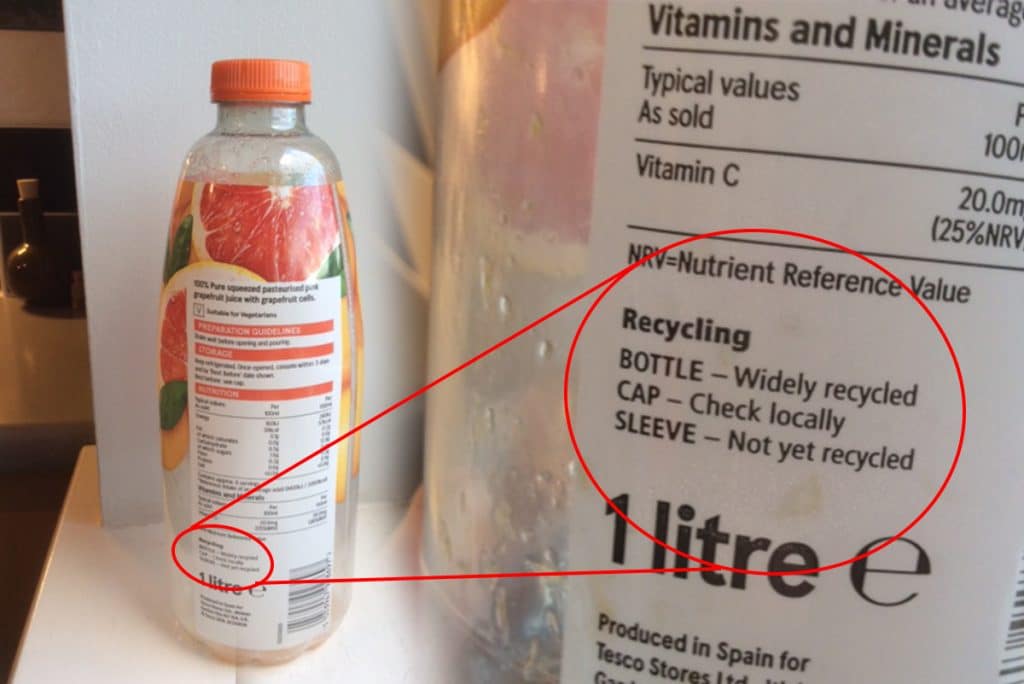Recycling details on bottles