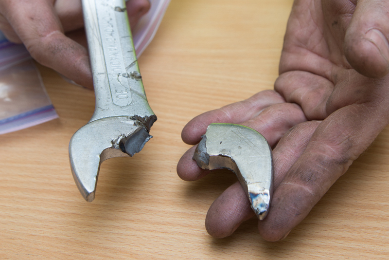 Spanner after passing through a shredder causing costly damage