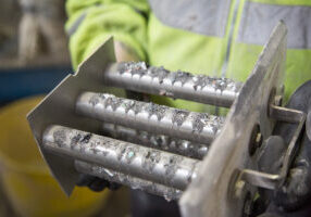 FF Drawer Filter Magnets (supplied by Bunting Magnetics Europe Ltd) removing metal from plastic waste to enable recycling